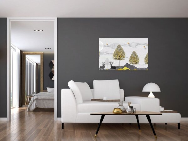 Tablou cu cerbi pictați (90x60 cm)