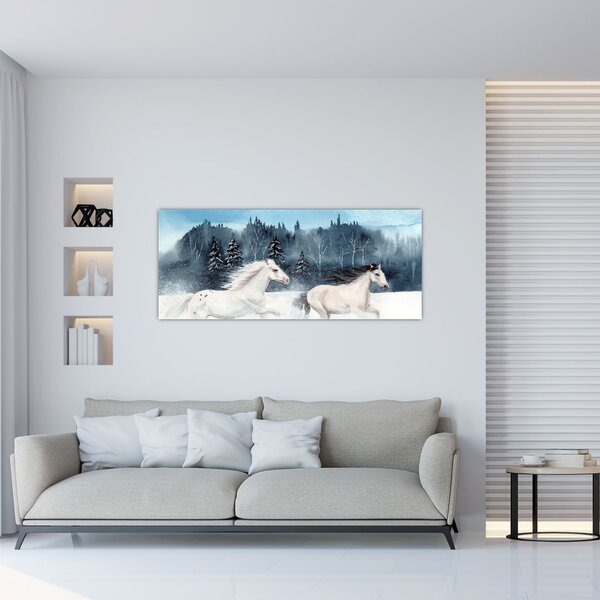 Tablou cu caii pictați (120x50 cm)