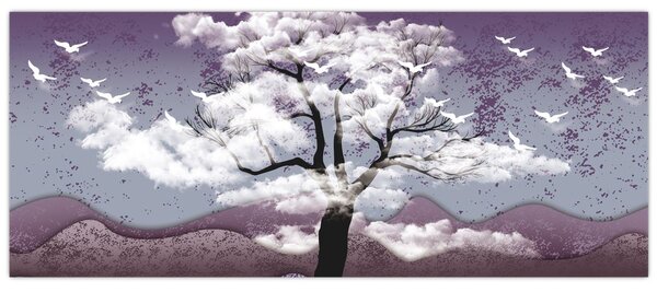 Tablou - Copac în nori (120x50 cm)
