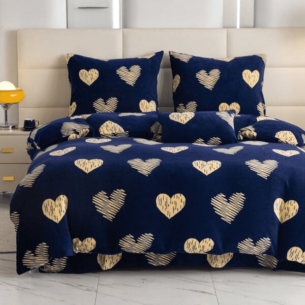 Lenjerie de pat din microplus GOLDEN HEARTS albastru inchis Dimensiune lenjerie de pat: 70 x 90 cm | 140 x 200 cm