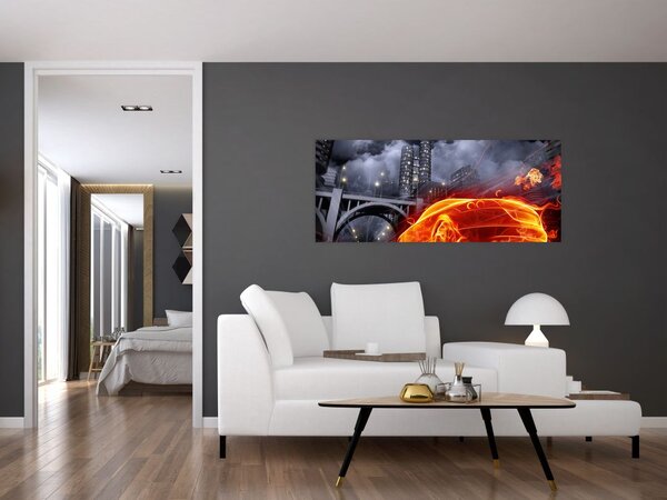 Tablou cu mașina în flăcărată (120x50 cm)