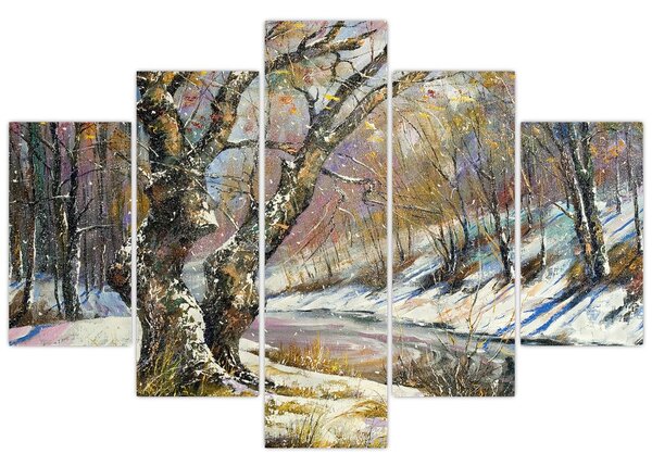 Tablou cu peisaj de iarnă pictat (150x105 cm)