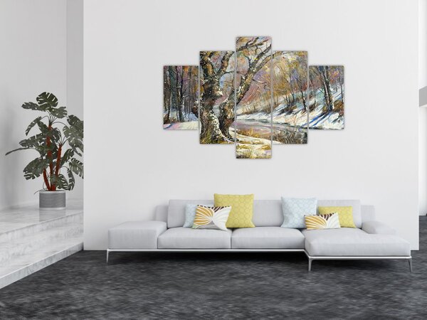 Tablou cu peisaj de iarnă pictat (150x105 cm)