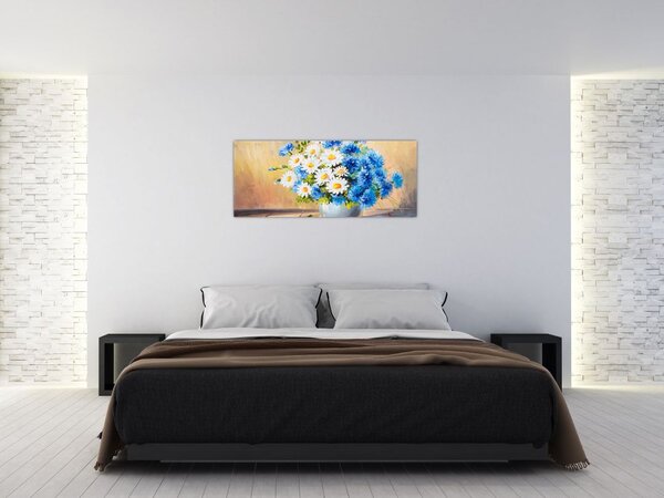 Tablou pictat cu vaza și flori (120x50 cm)