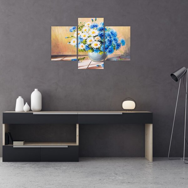 Tablou pictat cu vaza și flori (90x60 cm)