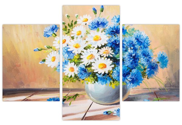 Tablou pictat cu vaza și flori (90x60 cm)