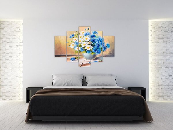 Tablou pictat cu vaza și flori (150x105 cm)