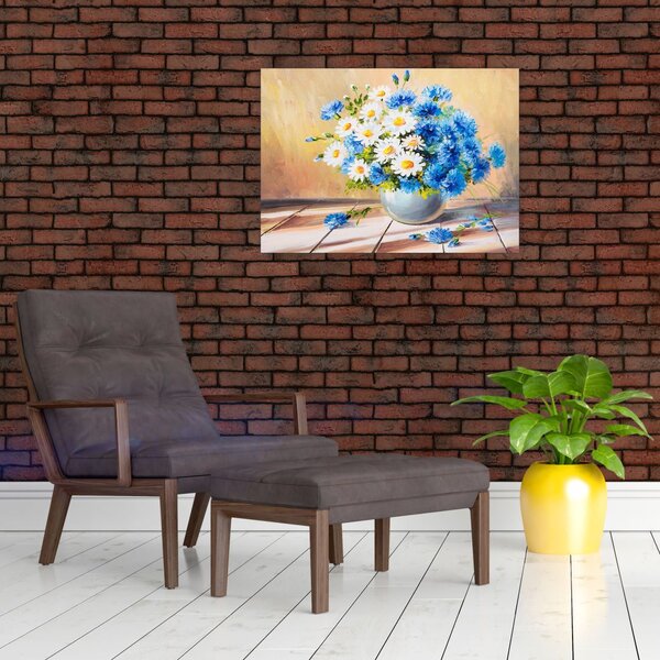 Tablou pictat cu vaza și flori (70x50 cm)