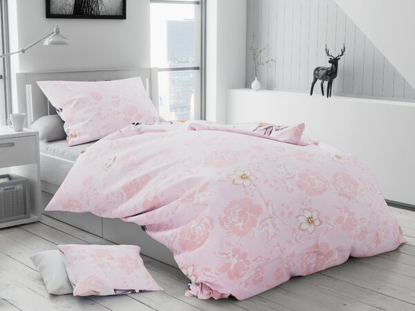 Lenjerie de pat din bumbac flanelat roz, BREVE + husă de pernă 40x50 cm Gratuit
