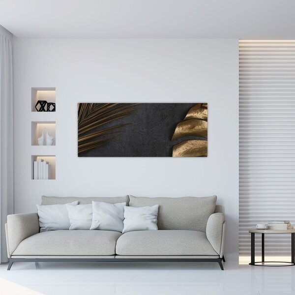 Tablou cu frunze aurii (120x50 cm)