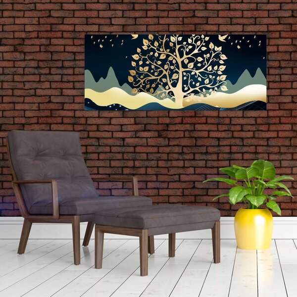 Tablou cu copac auriu (120x50 cm)