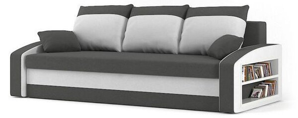 HEWLET canapea pat cu raft, țesătură normală, umplere spumă, raft pe dreapta, gri / alb