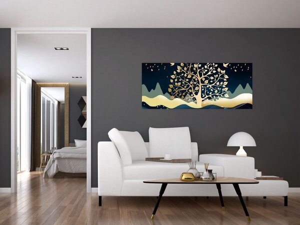 Tablou cu copac auriu (120x50 cm)
