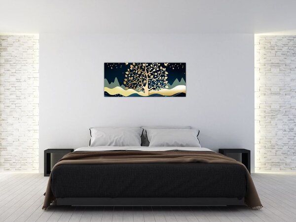 Tablou cu copac auriu (120x50 cm)