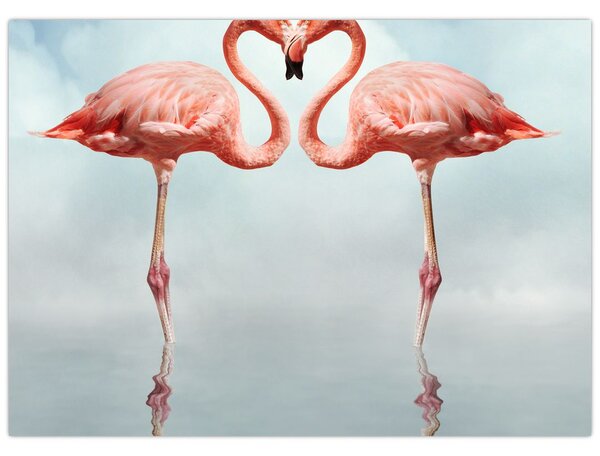 Tablou pe sticlă cu doi flamingo (70x50 cm)