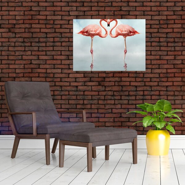 Tablou pe sticlă cu doi flamingo (70x50 cm)