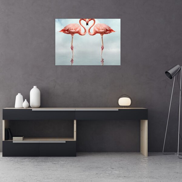 Tablou pe sticlă cu doi flamingo (70x50 cm)