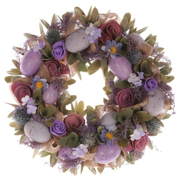 Coroniță de Paște cu trandafiri și ouă violet, Ø 30 cm