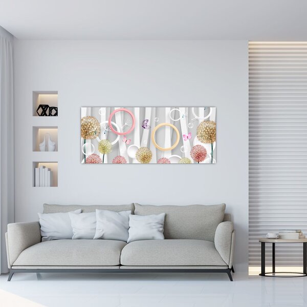 Tablou abstract cu păpădii (120x50 cm)
