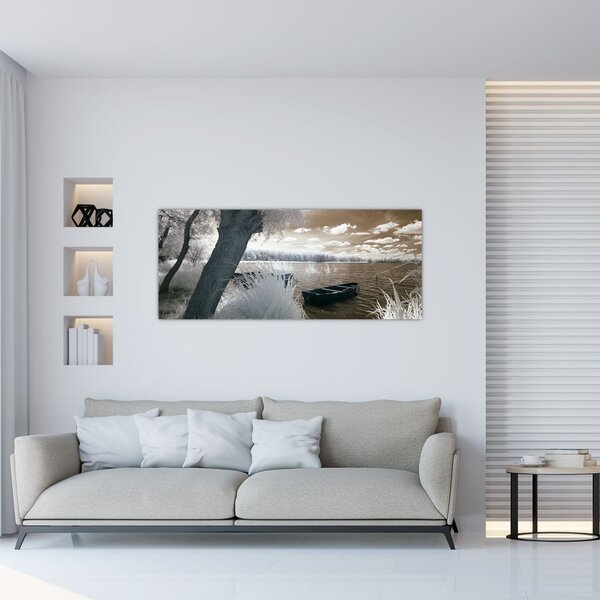 Tablou cu barca pe lac (120x50 cm)