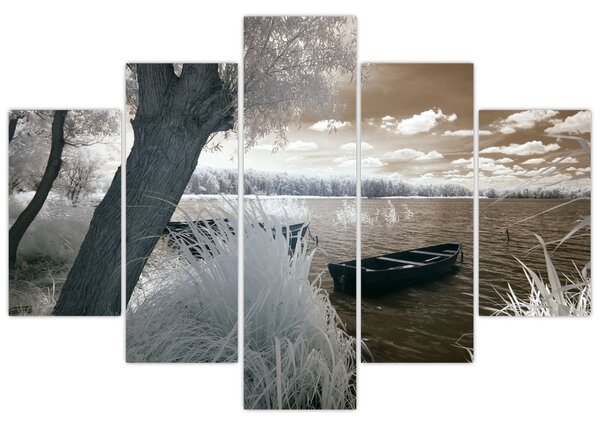 Tablou cu barca pe lac (150x105 cm)