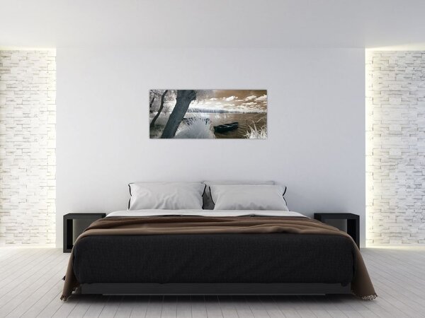 Tablou cu barca pe lac (120x50 cm)
