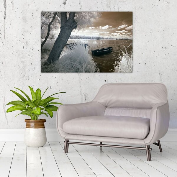 Tablou cu barca pe lac (90x60 cm)
