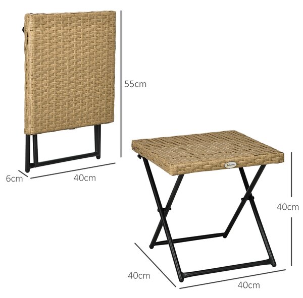 Outsunny Masuta pentru Gradina Pliabila din Ratan Sintetic si Otel, Masuta pentru Exterior Economie Spatiu 40x40x40cm, Culoare Ratan Natural