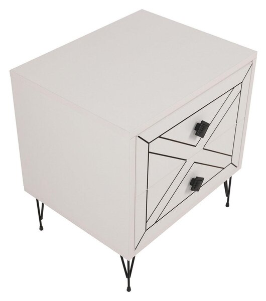 Noptiera Glynn Nightstand, Crem, 40x55x50 cm