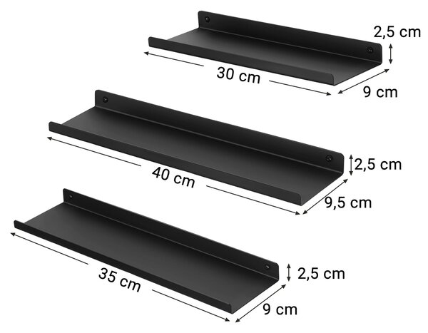 Set 3 etajere de perete EBONY negre