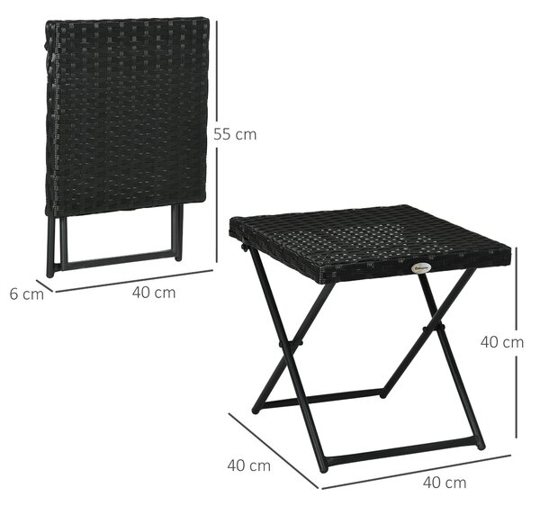 Outsunny Masuta pentru Gradina Pliabila din Ratan Sintetic si Otel, Masuta pentru Exterior Economie Spatiu 40x40x40cm, Negru