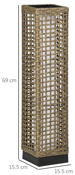 Lampa Outsunny de Gradina Solara cu Panou Superior de Reincarcare, din Otel si Ratan, 15.5x15.5x69 cm, Negru si Maro | Aosom Romania
