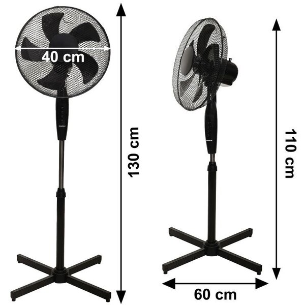 Ventilator stand cu 5 pale - negru 45 W