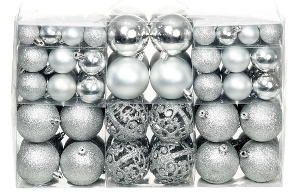 Set globuri de Crăciun 100 de piese, 3/4/6 cm, argintiu