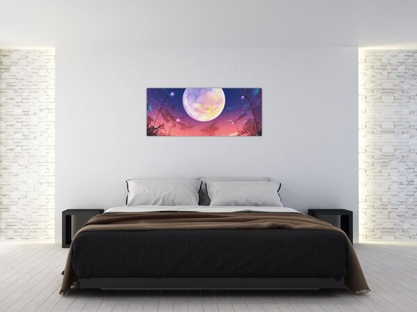 Tablou - Femeie și câine pe lună plină (120x50 cm)