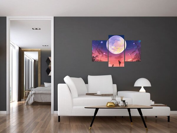 Tablou - Femeie și câine pe lună plină (90x60 cm)