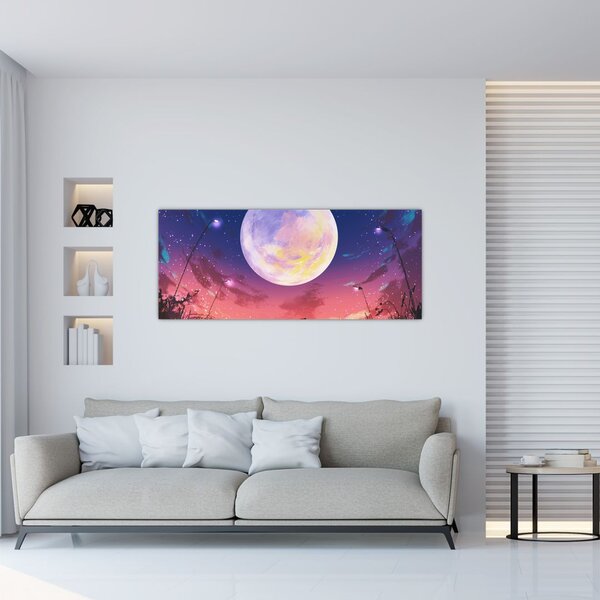 Tablou - Femeie și câine pe lună plină (120x50 cm)