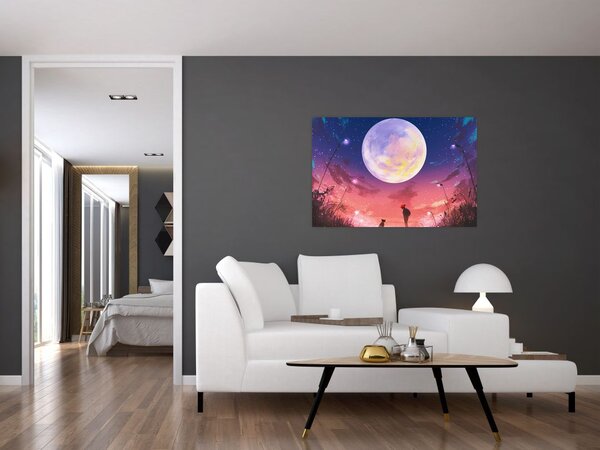 Tablou - Femeie și câine pe lună plină (90x60 cm)