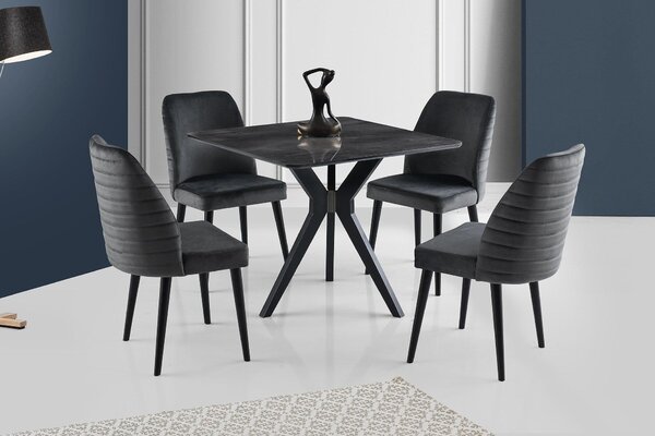 Masă Kare Ares Dining Table, Metalic, Auriu - Negru - Alb, 87x75x87 cm