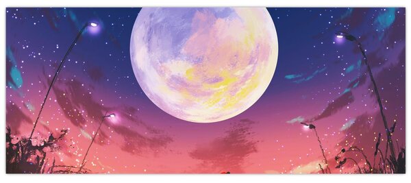 Tablou - Femeie și câine pe lună plină (120x50 cm)