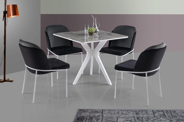 Masă Kare Ares Dining Table, Metalic, Auriu - Negru - Alb, 87x75x87 cm
