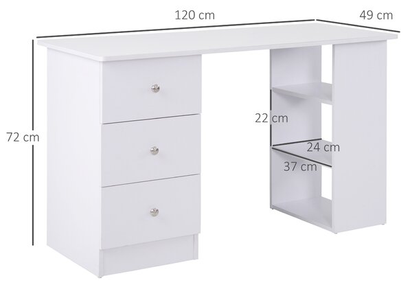 Masa de Birou HOMCOM cu Sertare si Rafturi Torpedou, Alb, 120x49x72cm | Aosom RO