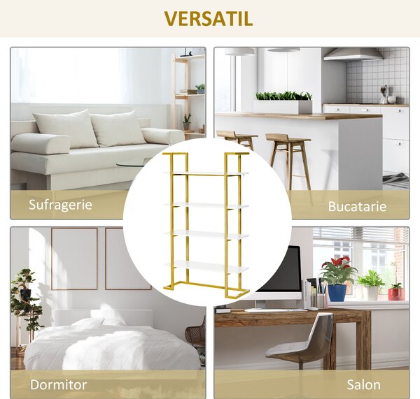 HOMCOM Raft din lemn si otel cu 4 niveluri de depozitare, elegant, auriu, cu un design multifunctional robust | AOSOM RO