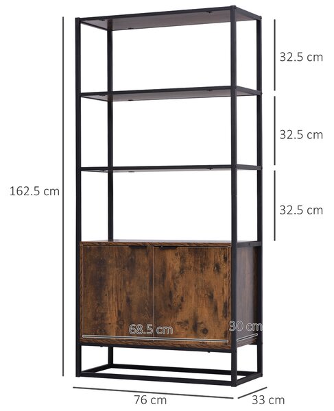 HOMCOM Biblioteca cu 3 Rafturi, Design Inaltat, din Lemn, Cadru din Metal, Negru si Maro 76x33x162.5cm | Aosom Romania