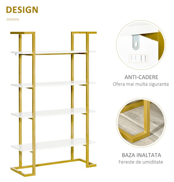 HOMCOM Raft din lemn si otel cu 4 niveluri de depozitare, elegant, auriu, cu un design multifunctional robust | AOSOM RO