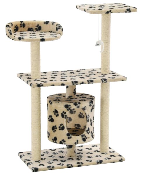 Ansamblu pisici, stâlpi funie sisal, 95 cm imprimeu lăbuțe, bej