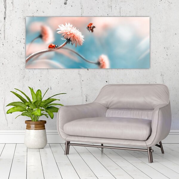 Tablou - Buburuze pe floare (120x50 cm)