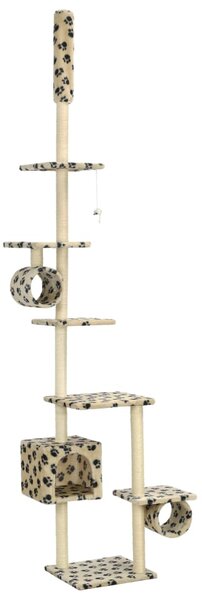 Ansamblu pisici, stâlpi funie sisal 260 cm imprimeu lăbuțe bej
