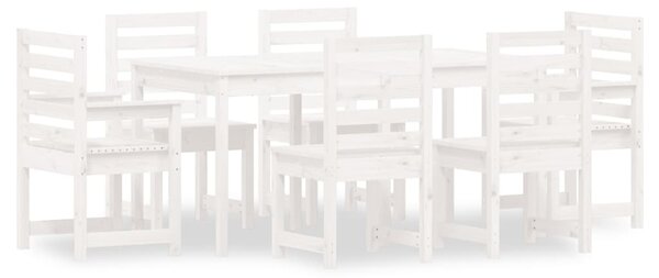 Set cu masă de grădină, 7 piese, alb, lemn masiv de pin