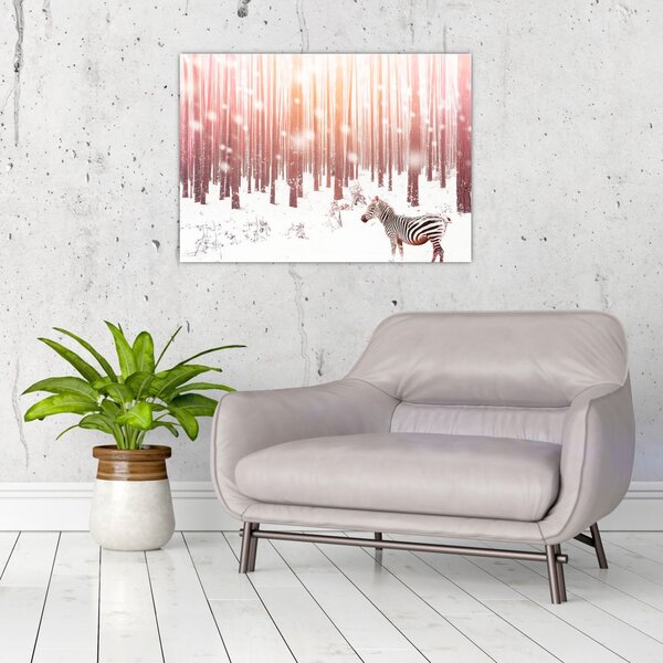 Tablou - Zebra în pădurea înzăpezită (70x50 cm)